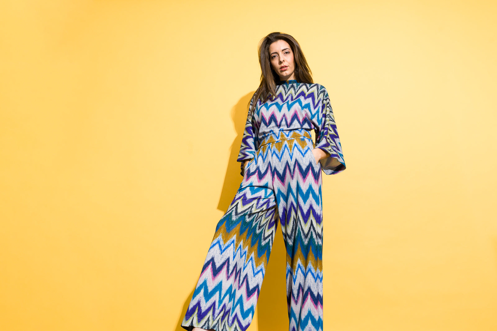 Colourful pants with a loose design Colourful pants with a loose design