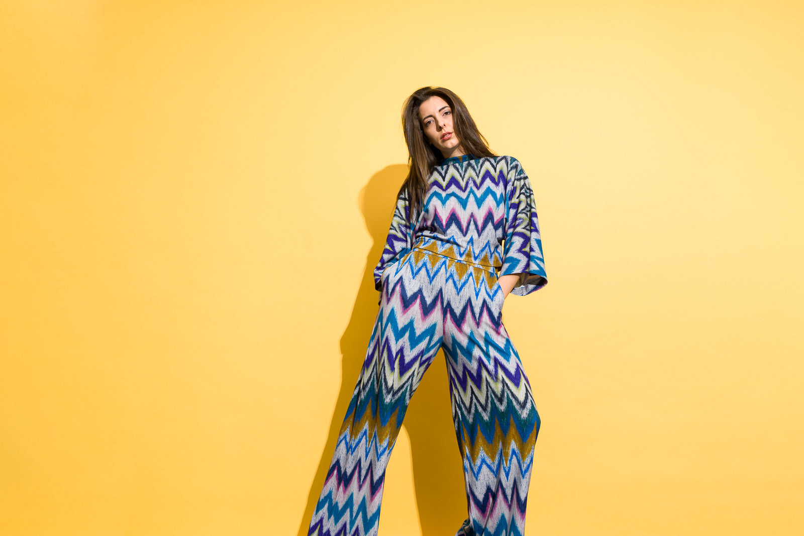 Colourful pants with a loose design Colourful pants with a loose design