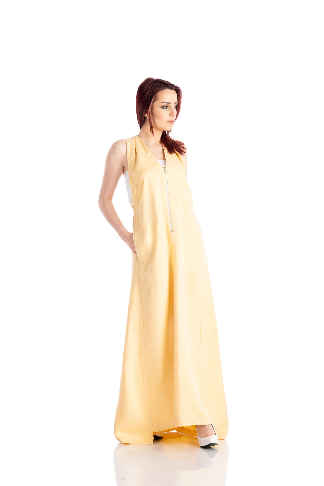 Loose dress in yellow linen Loose dress in yellow linen