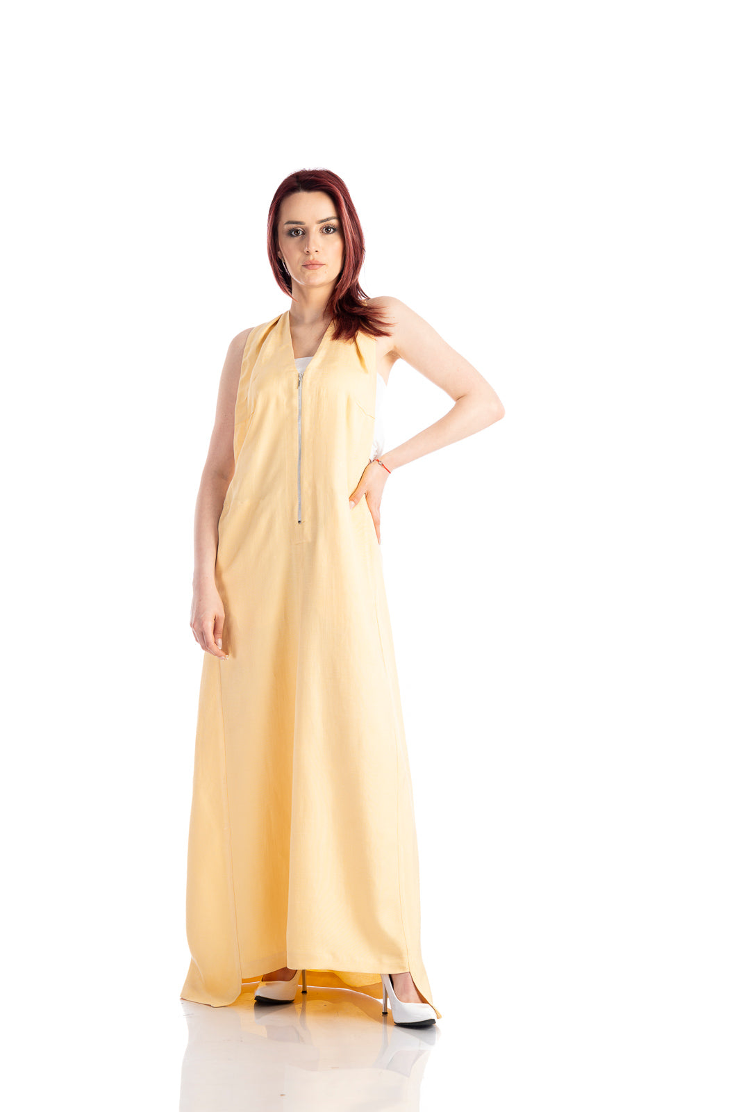 Loose dress in yellow linen Loose dress in yellow linen