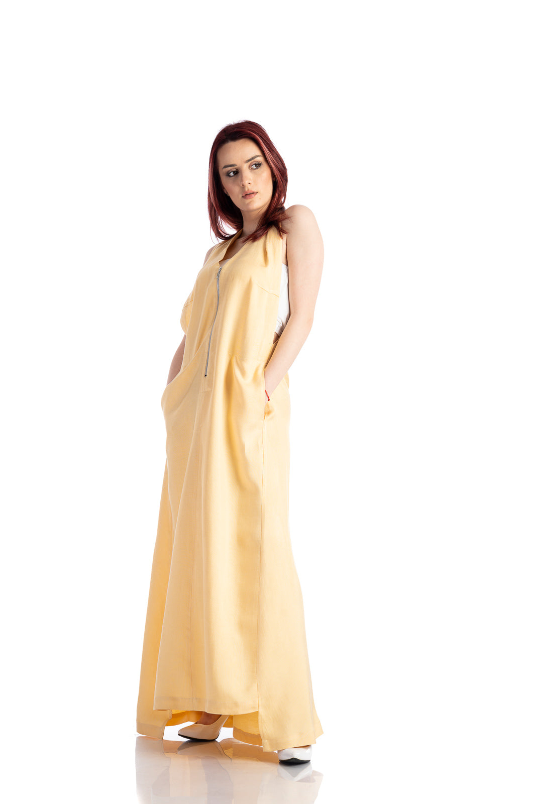 Loose dress in yellow linen Loose dress in yellow linen
