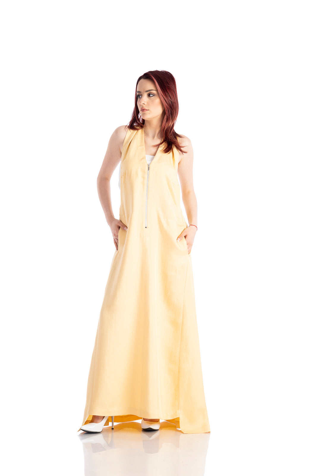 Loose dress in yellow linen Loose dress in yellow linen