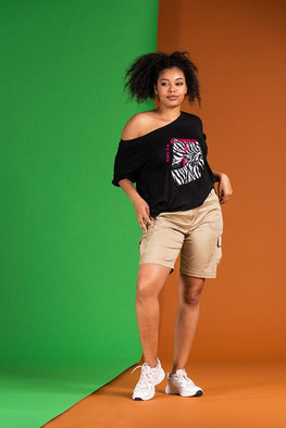 Short cotton jersey blouse in black with short sleeves