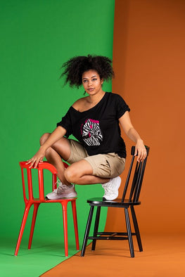 Short cotton jersey blouse in black with short sleeves
