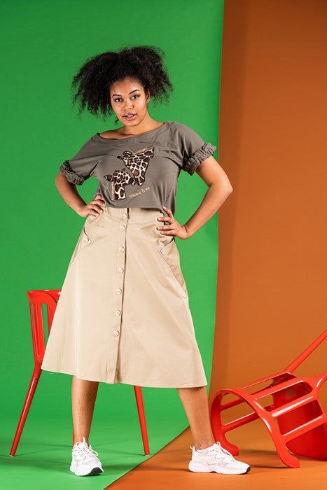 Short cotton jersey blouse in green with short sleeves Short cotton jersey blouse in green with short sleeves