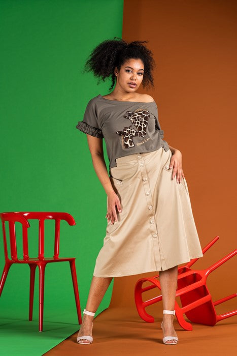 Short cotton jersey blouse in green with short sleeves Short cotton jersey blouse in green with short sleeves