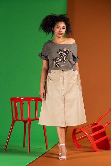 Short cotton jersey blouse in green with short sleeves Short cotton jersey blouse in green with short sleeves