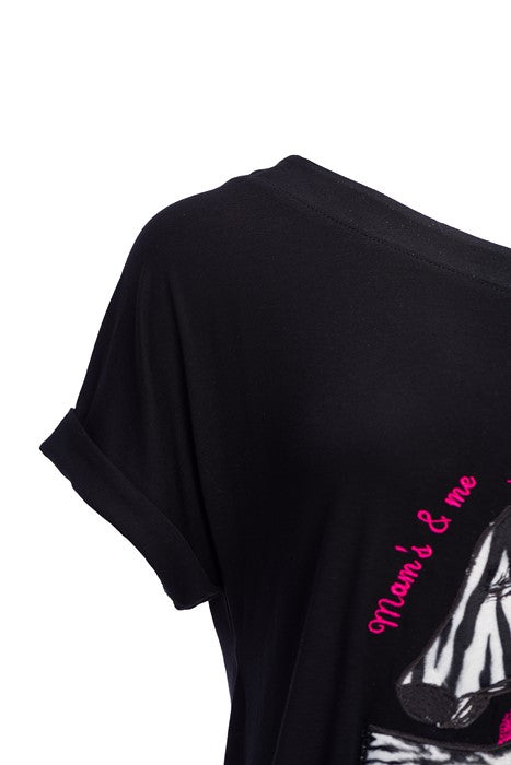 Cotton jersey blouse in black with short sleeves Cotton jersey blouse in black with short sleeves