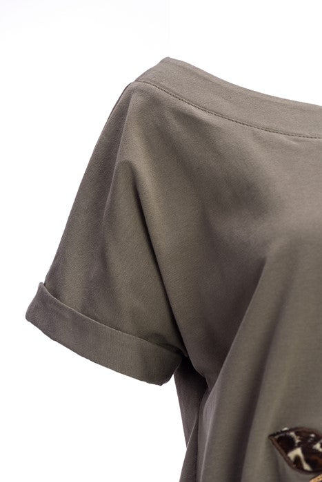 Cotton jersey blouse in green with short sleeves Cotton jersey blouse in green with short sleeves
