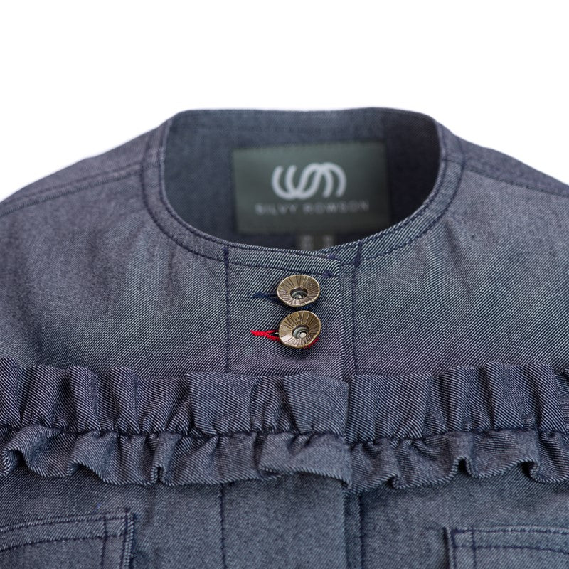 Giubbino corto con arricciatura sul davanti in colore blu scuro Giubbino corto con arricciatura sul davanti in colore blu scuro