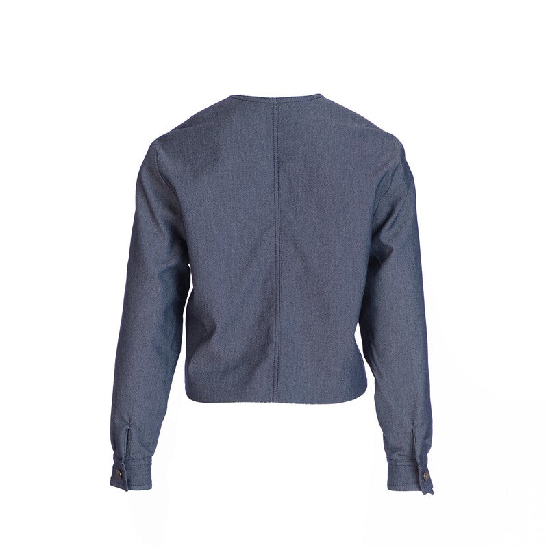 Giubbino corto con arricciatura sul davanti in colore blu scuro Giubbino corto con arricciatura sul davanti in colore blu scuro