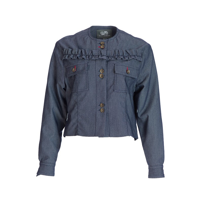 Giubbino corto con arricciatura sul davanti in colore blu scuro Giubbino corto con arricciatura sul davanti in colore blu scuro