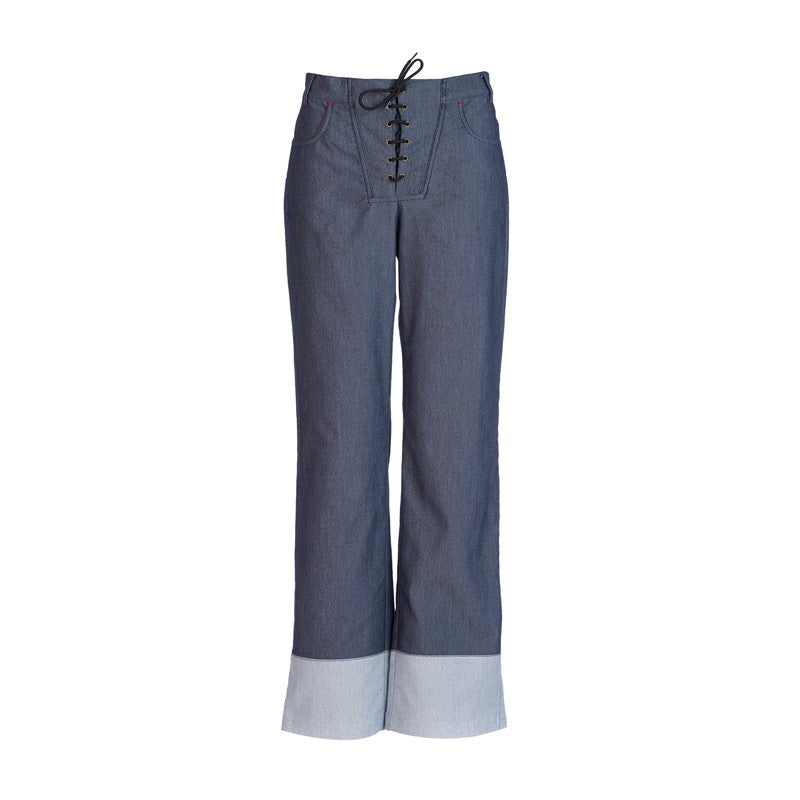 Straight trousers with wide hem in dark blue Straight trousers with wide hem in dark blue