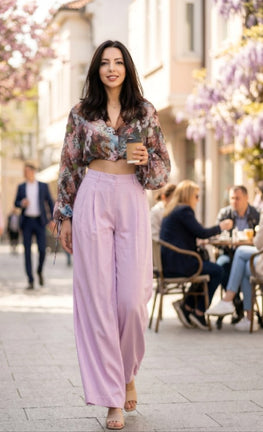 Pants wide-leg CRISTEN- Linen Soft Lilac