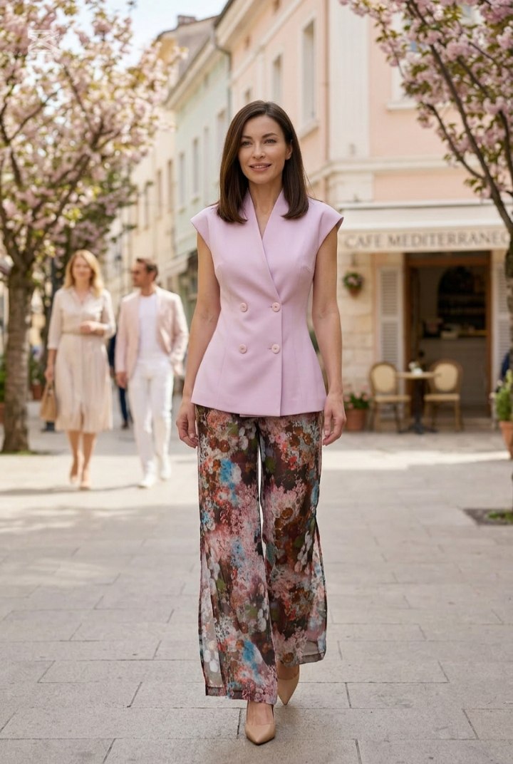 Linen Sleeveless Blazer Vest with Pearl Buttons Linen Sleeveless Blazer Vest with Pearl Buttons