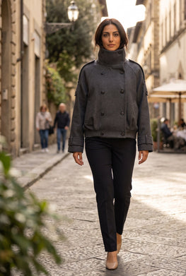Grey Double-Breasted Short Wool Coat