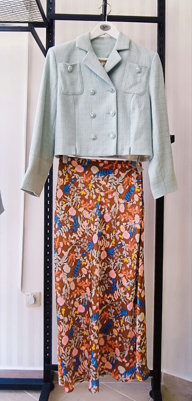 Saten Bias Cut Skirt with Floral Print-brown Saten Bias Cut Skirt with Floral Print-brown