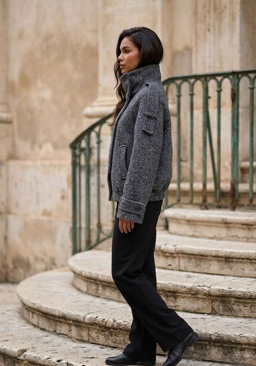 Grey Bouclé Wool Coat Grey Bouclé Wool Coat