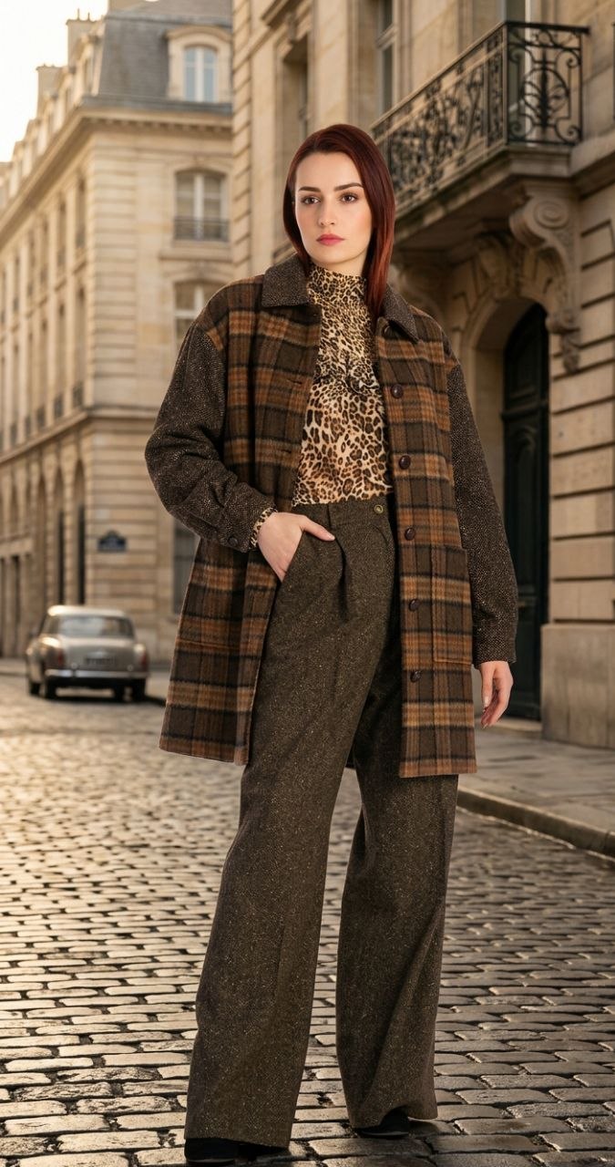 Mid-Length Plaid Wool Coat with Tweed | Silvy Rowson Mid-Length Plaid Wool Coat with Tweed | Silvy Rowson