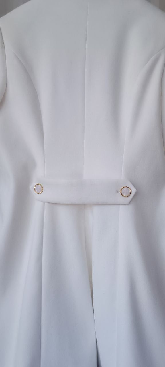 Elegant White Collarless Semi-Wool Coat for Women Elegant White Collarless Semi-Wool Coat for Women