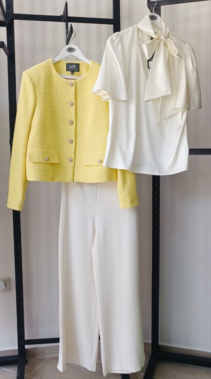 Collarless Bouclé Jacket yellow Collarless Bouclé Jacket yellow