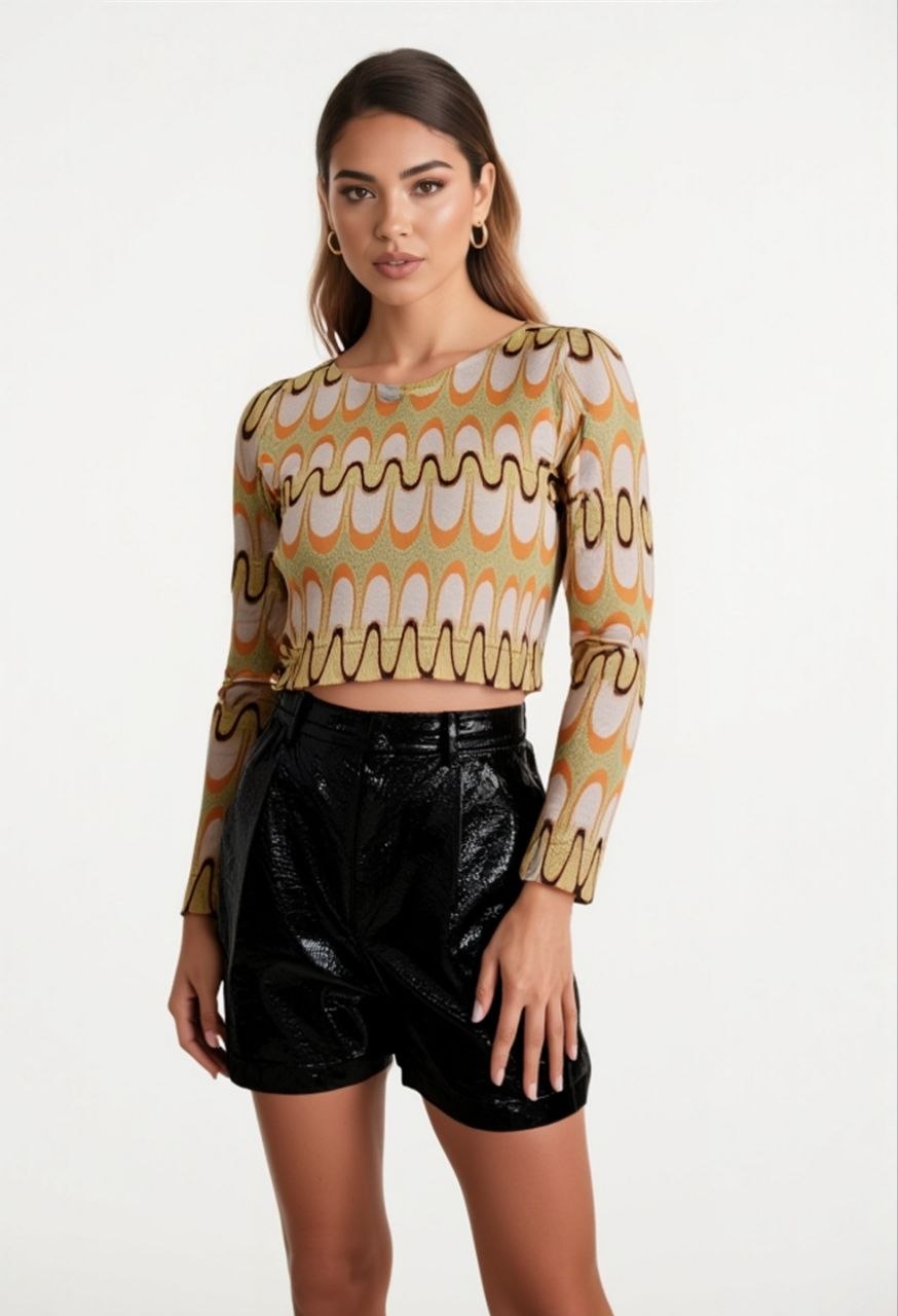 Crop top blouse in orange tricot Crop top blouse in orange tricot