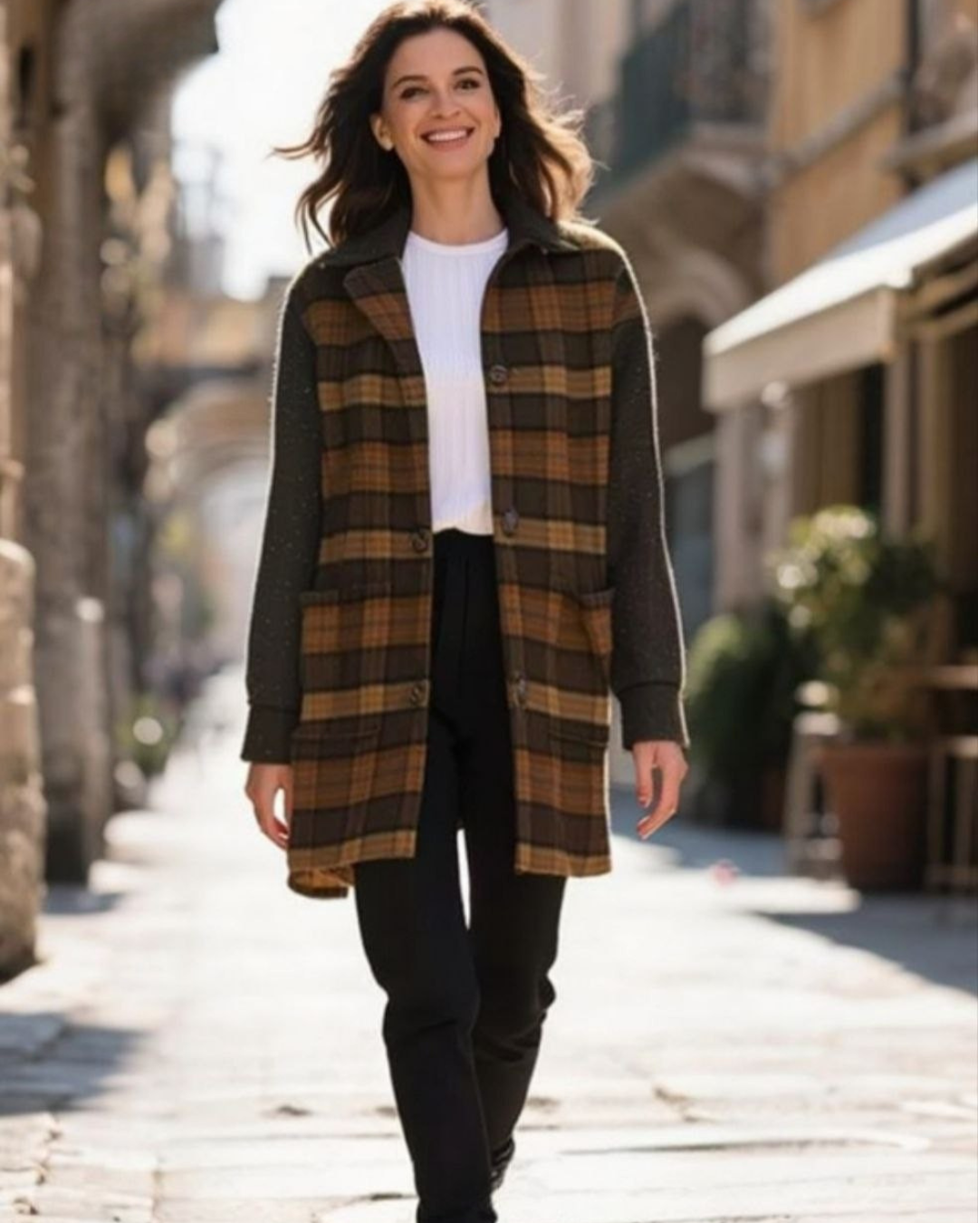 Mid-Length Plaid Wool Coat with Tweed | Silvy Rowson Mid-Length Plaid Wool Coat with Tweed | Silvy Rowson