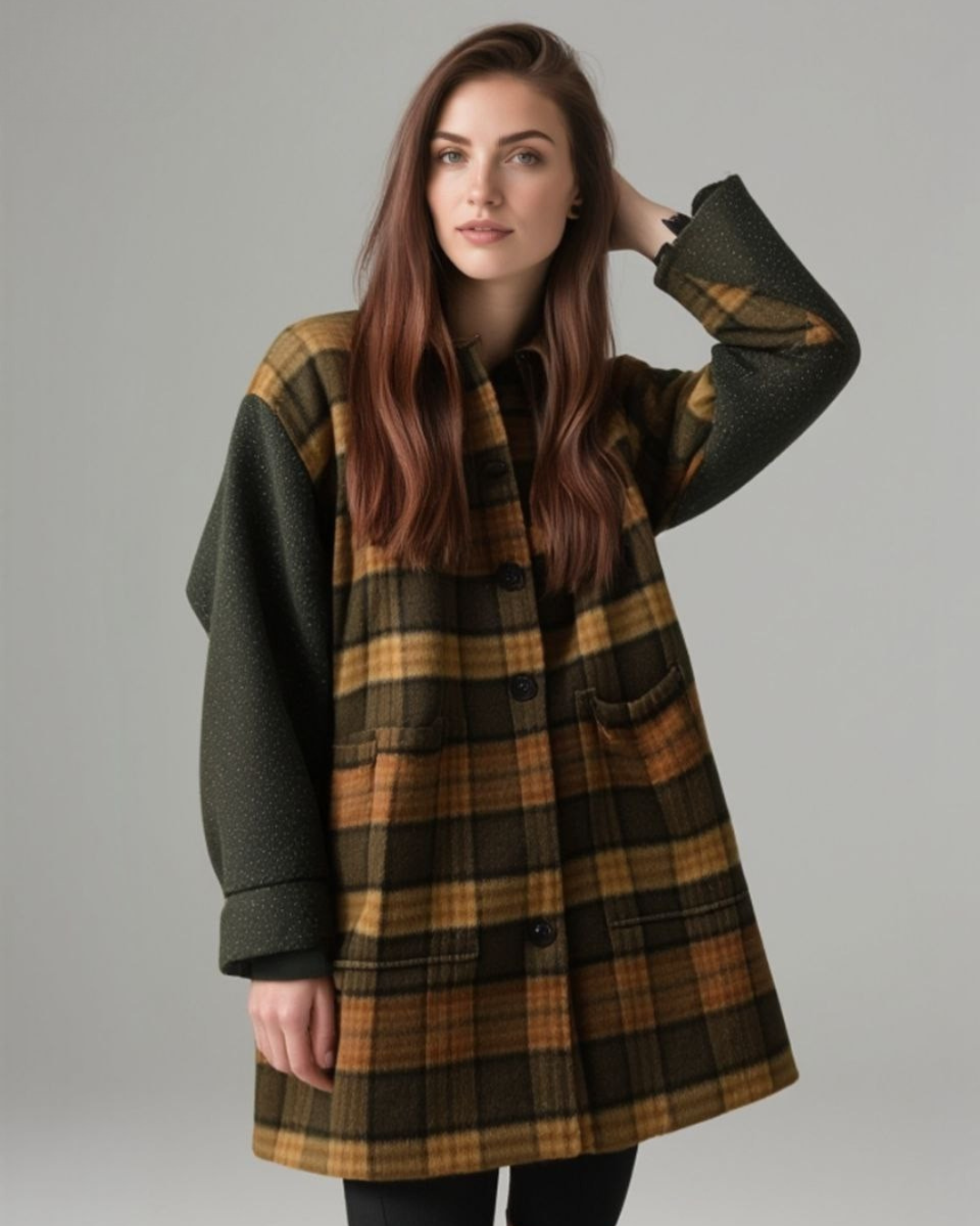 Mid-Length Plaid Wool Coat with Tweed | Silvy Rowson Mid-Length Plaid Wool Coat with Tweed | Silvy Rowson