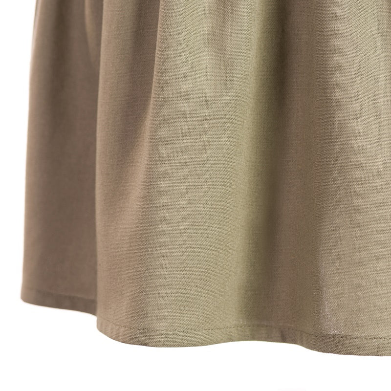 Shirt dress with a ruffle in green linen Shirt dress with a ruffle in green linen