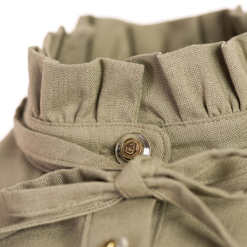 Shirt dress with a ruffle in green linen Shirt dress with a ruffle in green linen