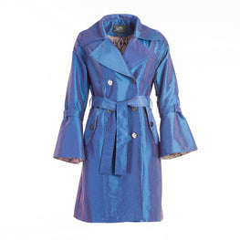 Impermeabile con ampio rever in blu camaleonte
