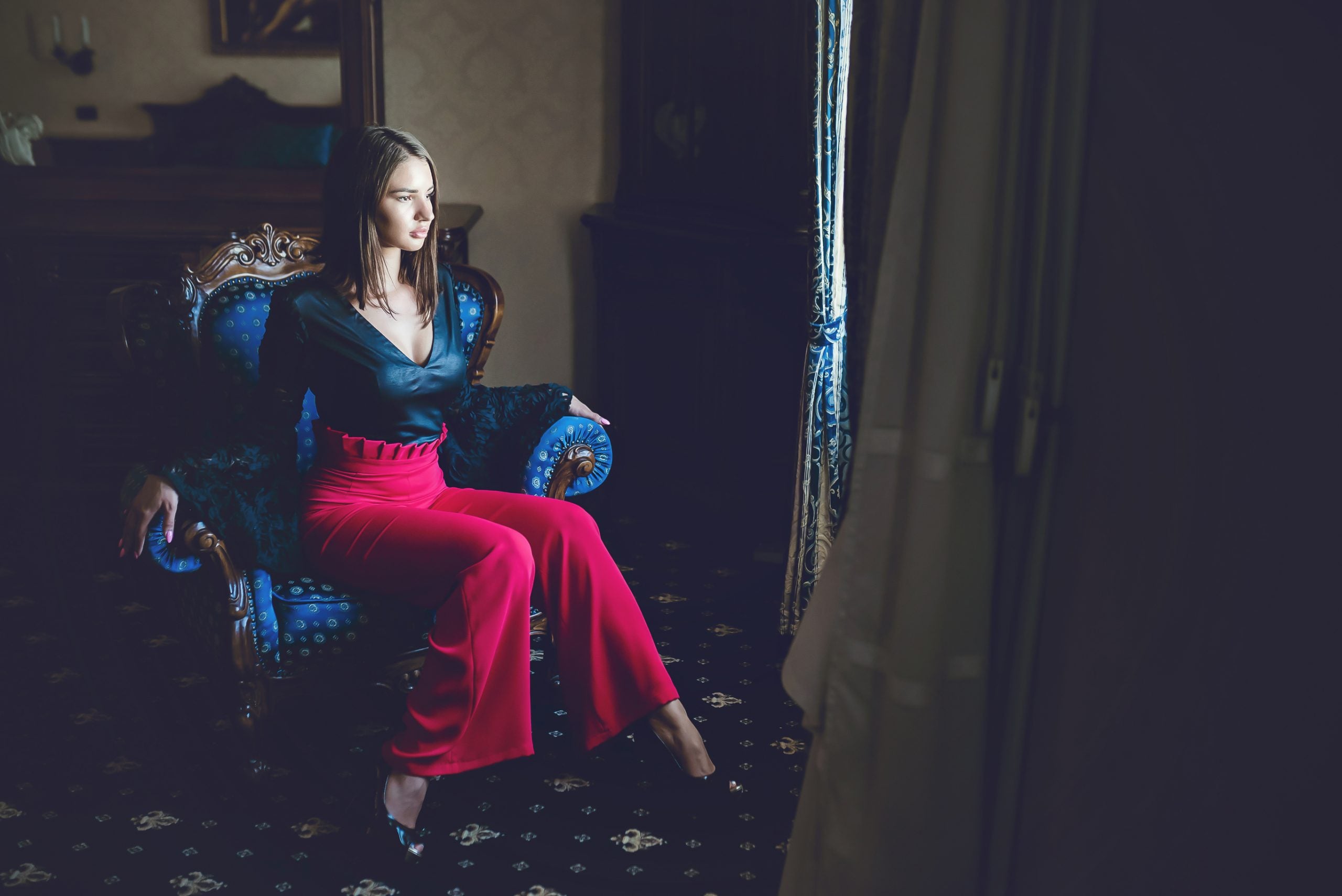 Raspberry Flared Trousers With Pleated Belt Raspberry Flared Trousers With Pleated Belt