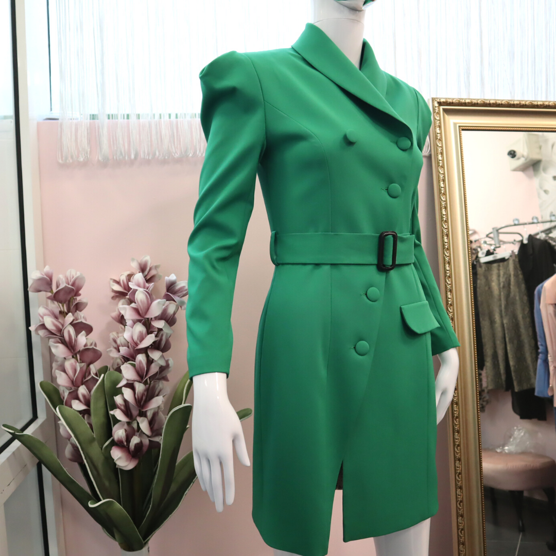 Double-breasted Dress with Bouffon sleeves in Green Double-breasted Dress with Bouffon sleeves in Green