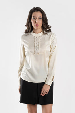 Satin blouse with pearls