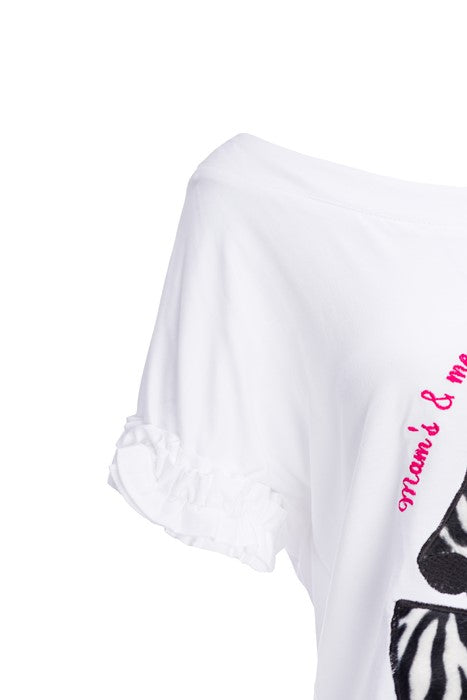 Short cotton jersey blouse in white with short sleeves Short cotton jersey blouse in white with short sleeves