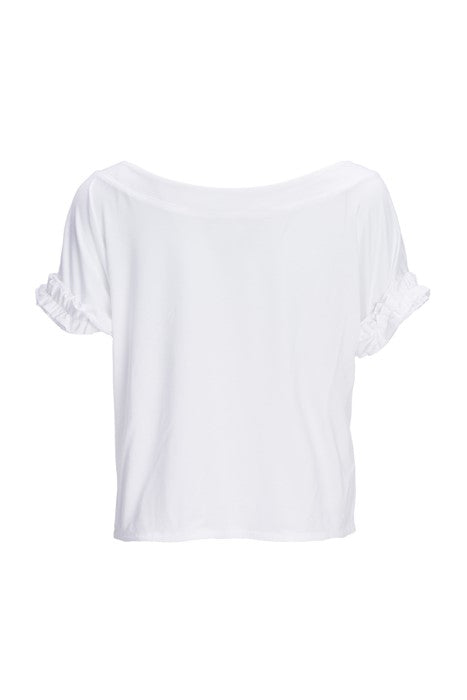 Short cotton jersey blouse in white with short sleeves Short cotton jersey blouse in white with short sleeves