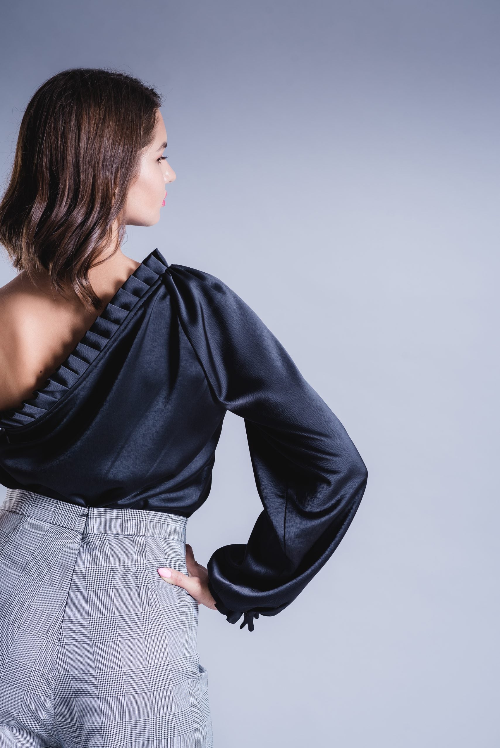 Pleated Off Shoulder Satin Blouse Pleated Off Shoulder Satin Blouse