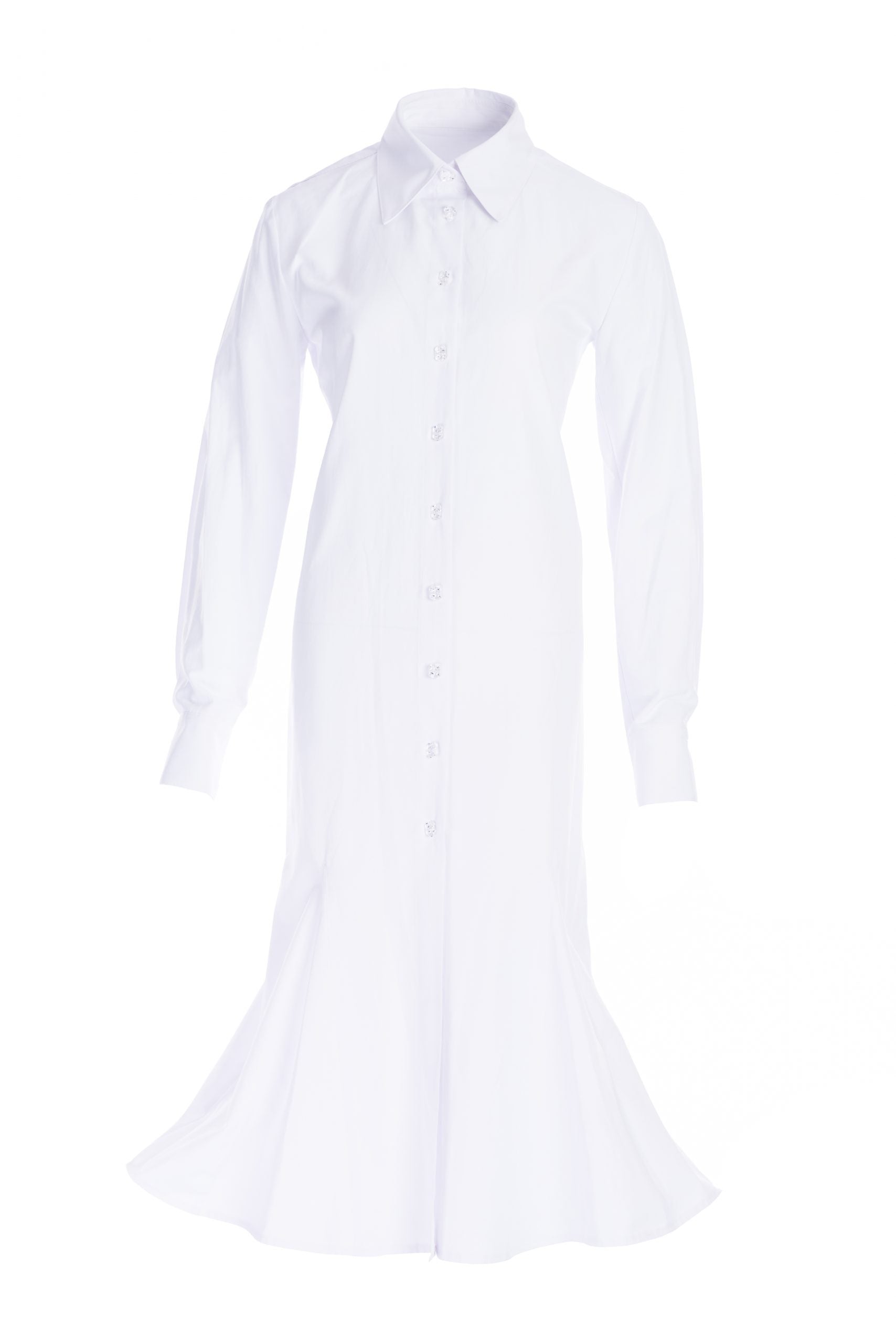 Shirt-dress mermaid from poplin in white with glass buttons Shirt-dress mermaid from poplin in white with glass buttons