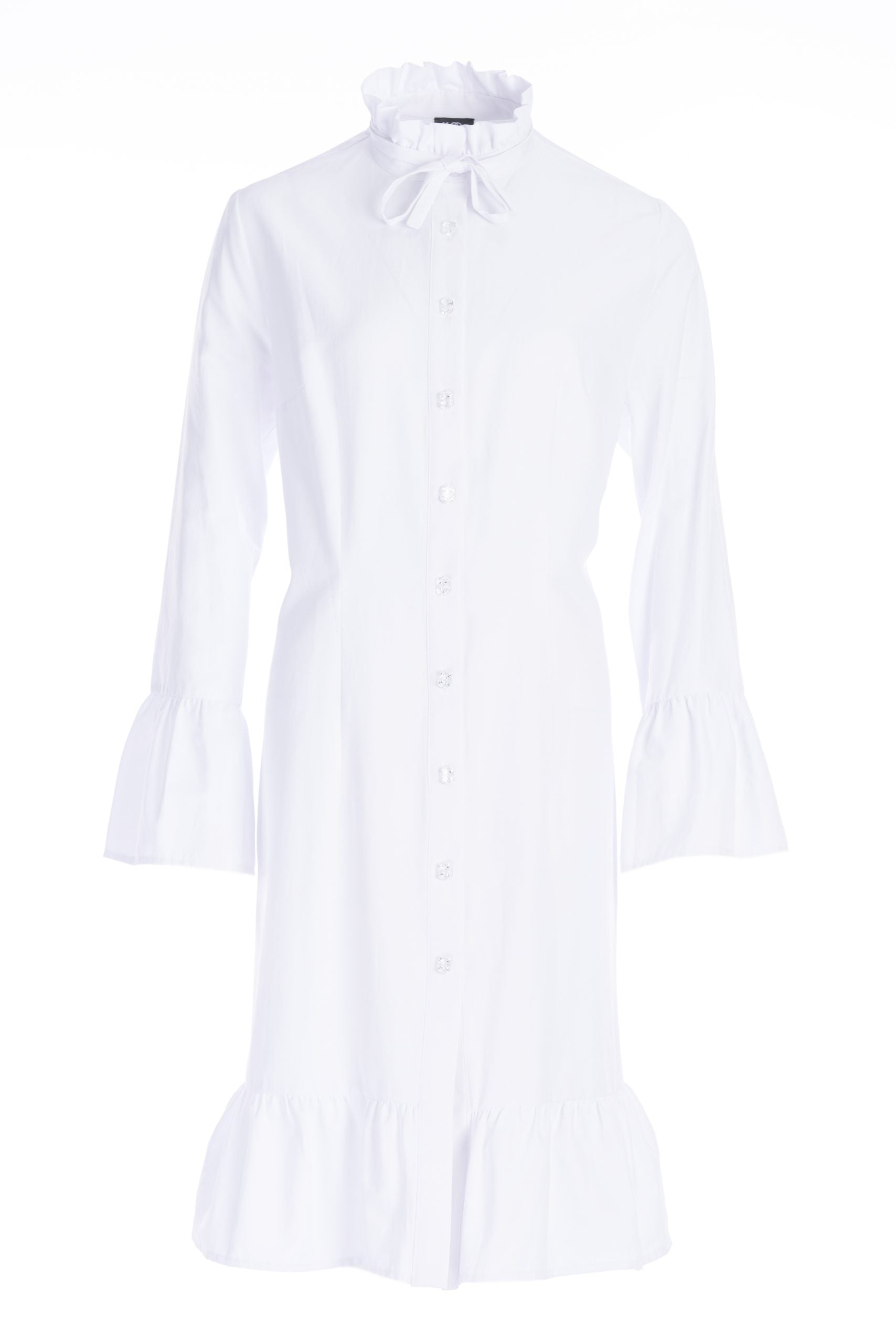 Shirt-dress in white poplin with retro ruffles Shirt-dress in white poplin with retro ruffles