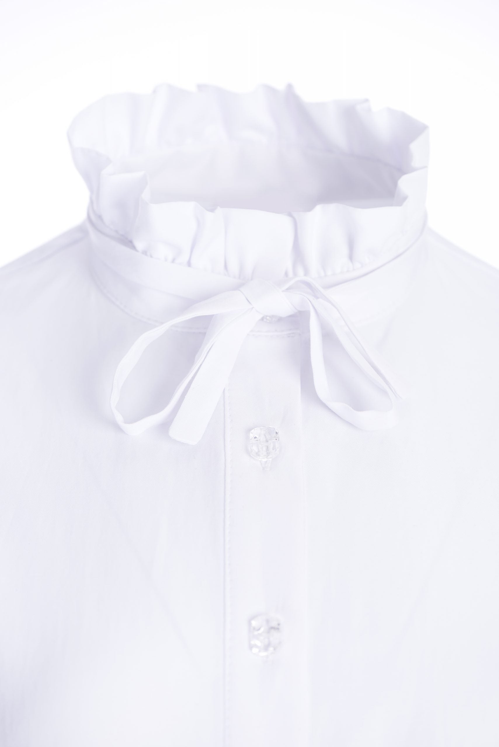 Shirt-dress in white poplin with retro ruffles Shirt-dress in white poplin with retro ruffles