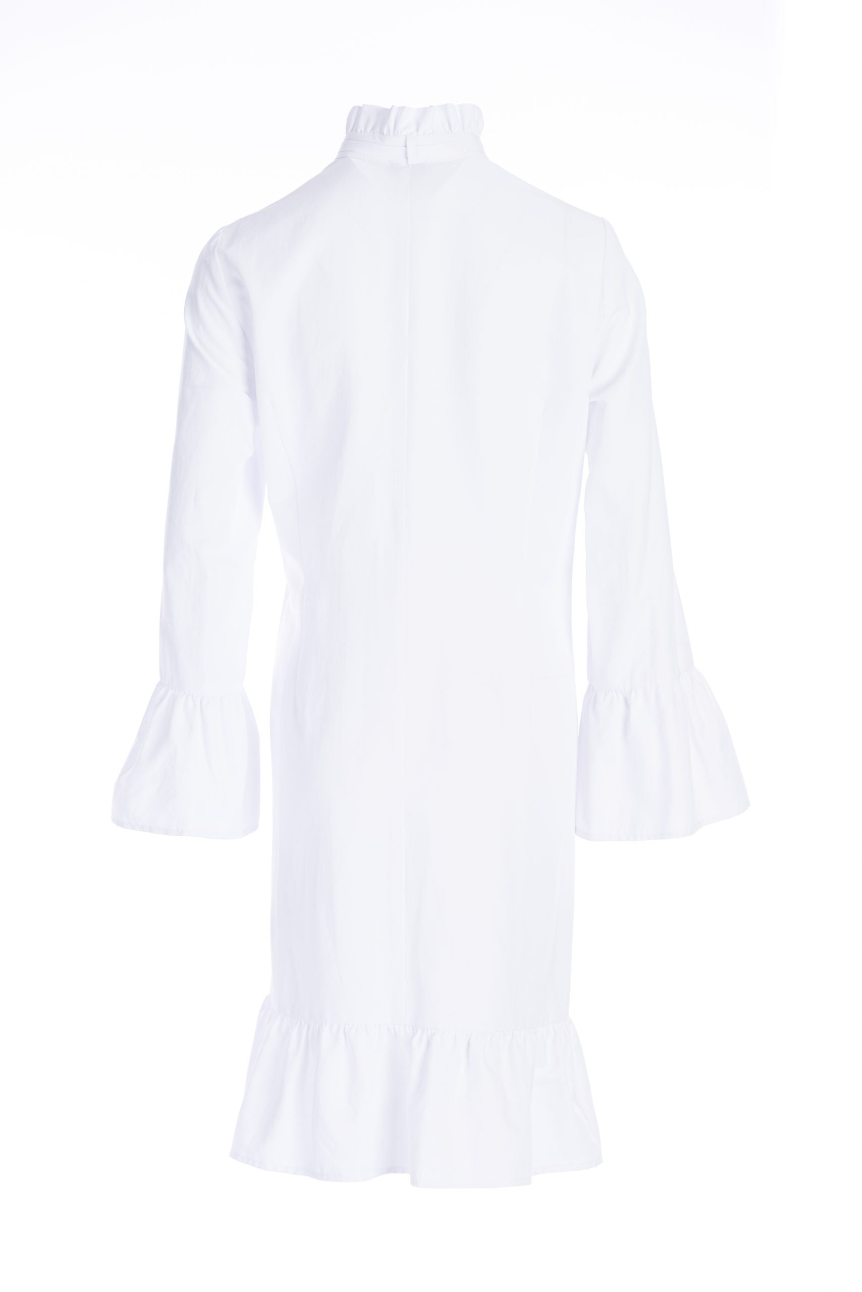 Shirt-dress in white poplin with retro ruffles Shirt-dress in white poplin with retro ruffles