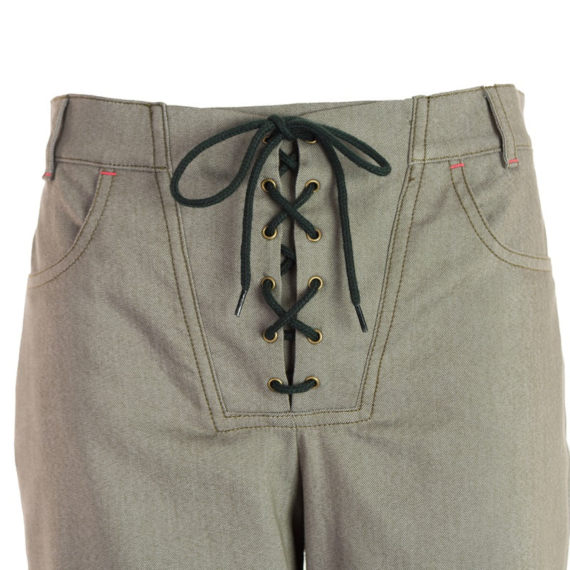 Straight trousers with wide hem and bustier fastening Straight trousers with wide hem and bustier fastening