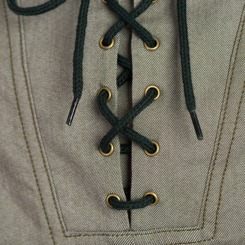 Straight trousers with wide hem and bustier fastening Straight trousers with wide hem and bustier fastening