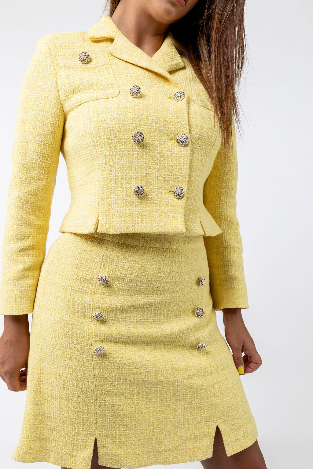 Trapeze skirt in yellow boucle Trapeze skirt in yellow boucle