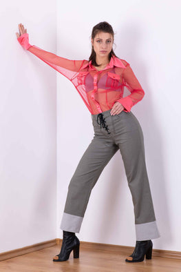 Straight trousers with wide hem and bustier fastening