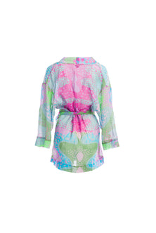 Kimono style shirt in multicoloured linen