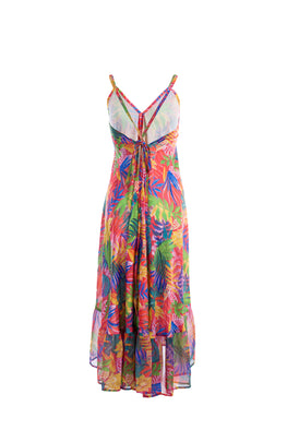 Midi tropic summer dress with laces on the back