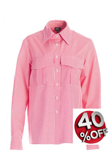 Women's loose poplin shirt in red and white plaid