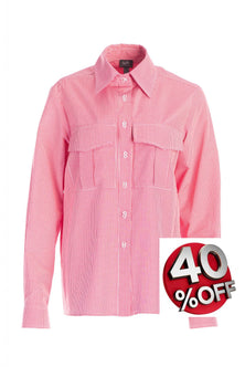 Women's loose poplin shirt in red and white plaid