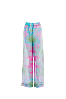 Wide-leg pants in multicoloured linen